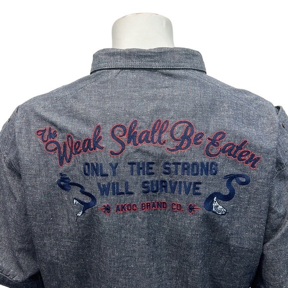 AKOO "The Weak Shall Be Eaten Only The Strong Survive" Embroidered Shirt 4XL 4X - Picture 3 of 13